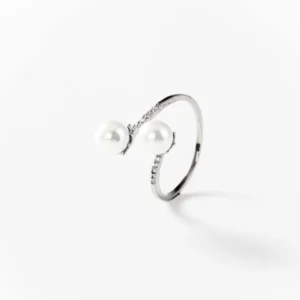 Bague double perle en métal rhodié CHOGAN