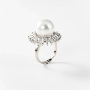 Bague perle de soleil en acier rhodié CHOGAN